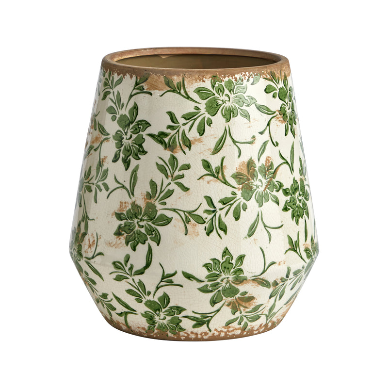 10” Tuscan Ceramic Green Scroll Planter