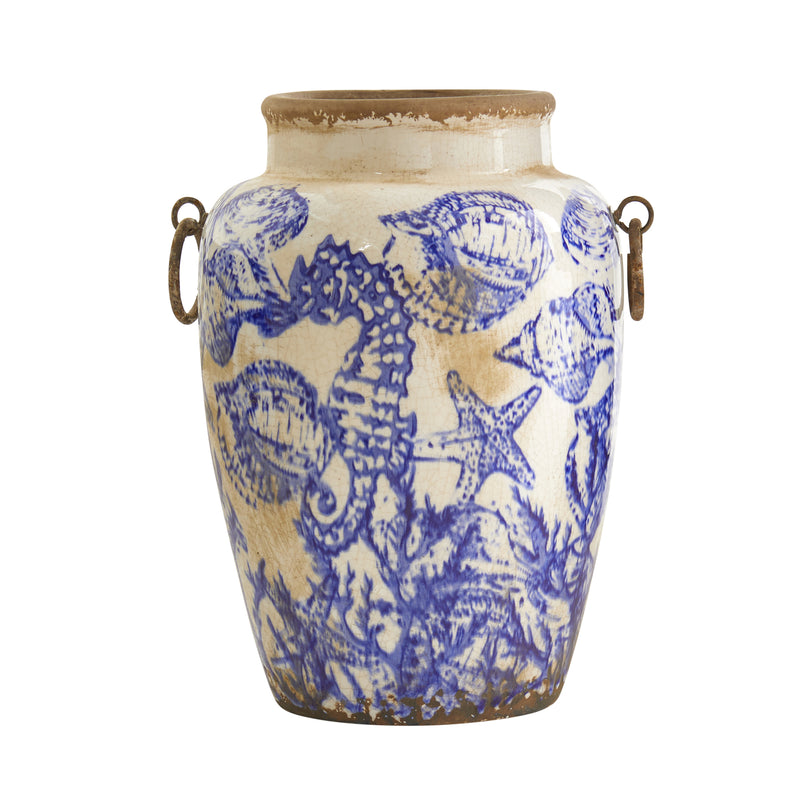 10.5” Nautical Ceramic Urn Vase