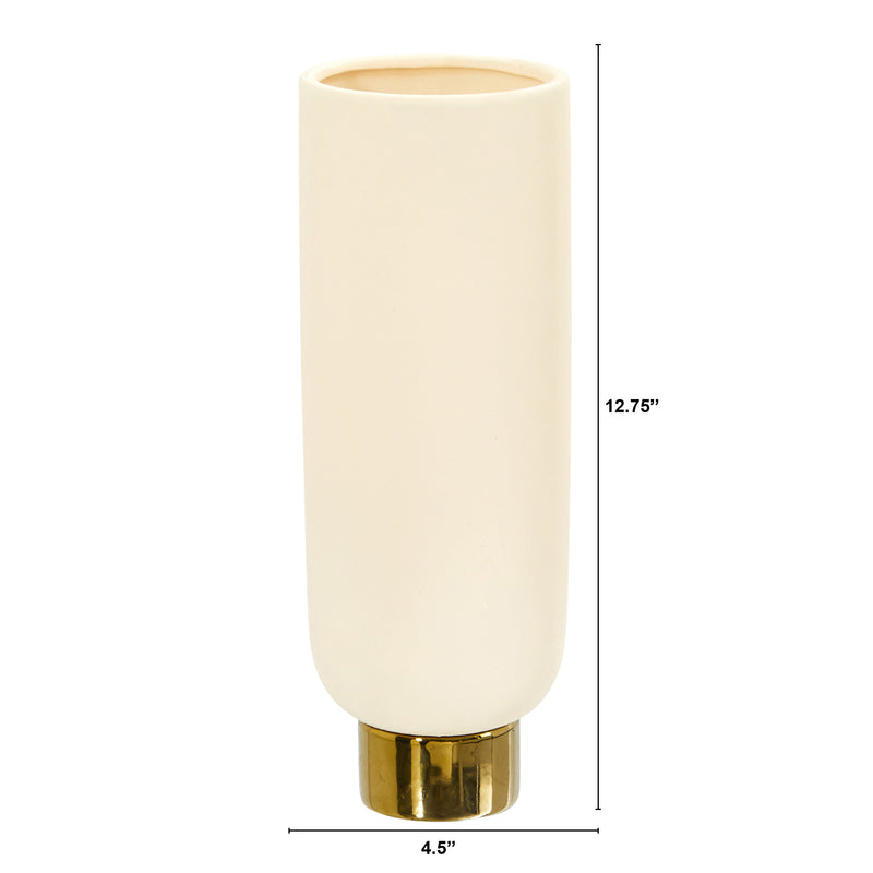 12.75” Elegance Ceramic Cylinder Vase with Gold Accents