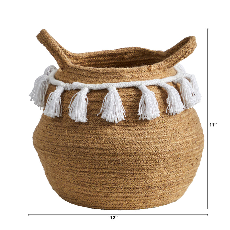 11” Boho Chic Handmade Natural Cotton Woven Planter with Tassels