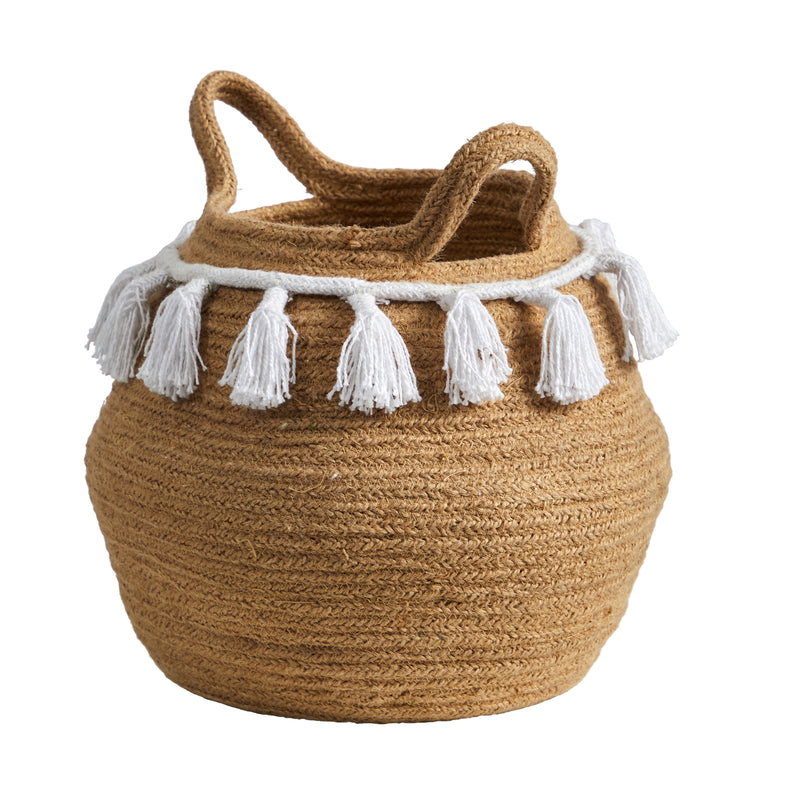 11” Boho Chic Handmade Natural Cotton Woven Planter with Tassels