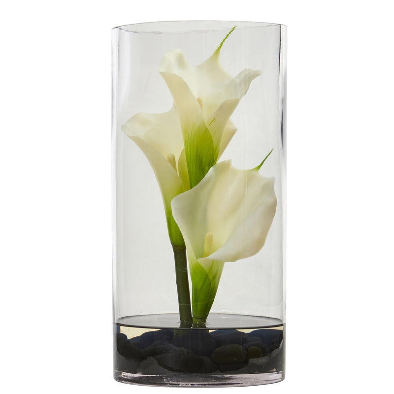 12" Calla Lily Artificial Arrangement in Cylinder Glass