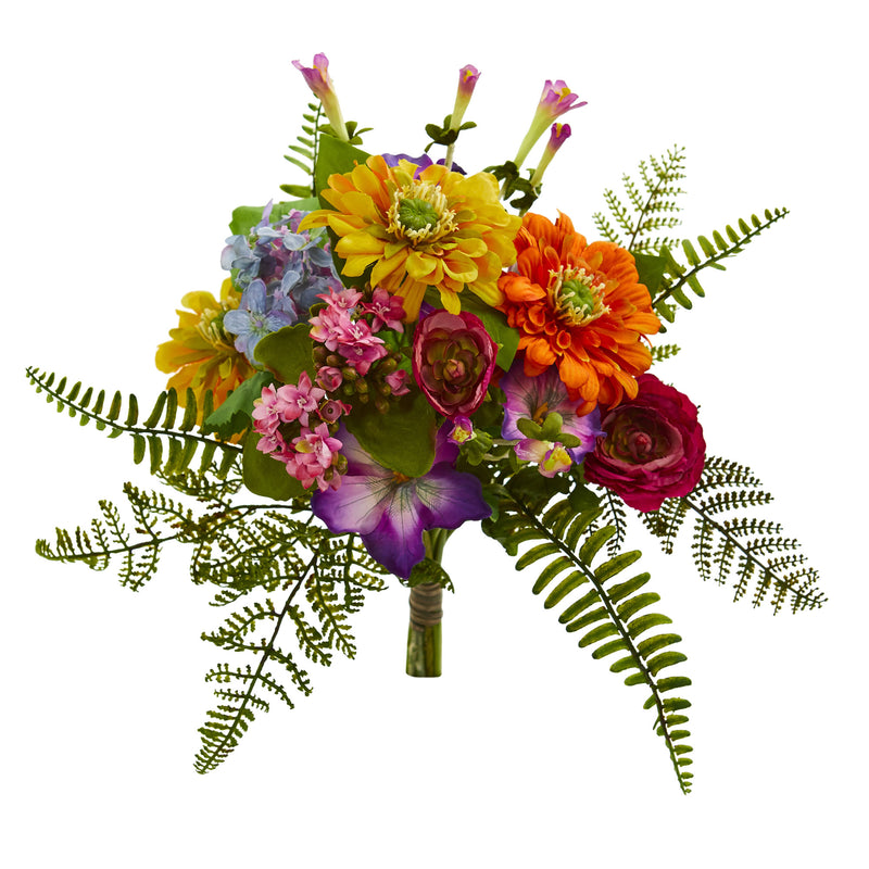 13” Mixed Flowers Artificial Bush (Set of 2)