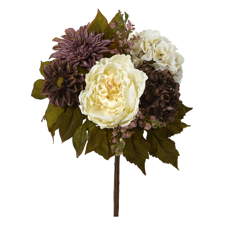16” Peony, Hydrangea and Dahlia Artificial Flower Bouquet (Set of 2)