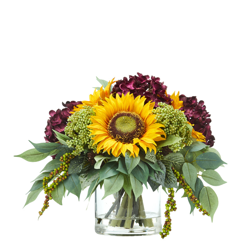 11” Sunflower and Hydrangea Artificial Arrangement